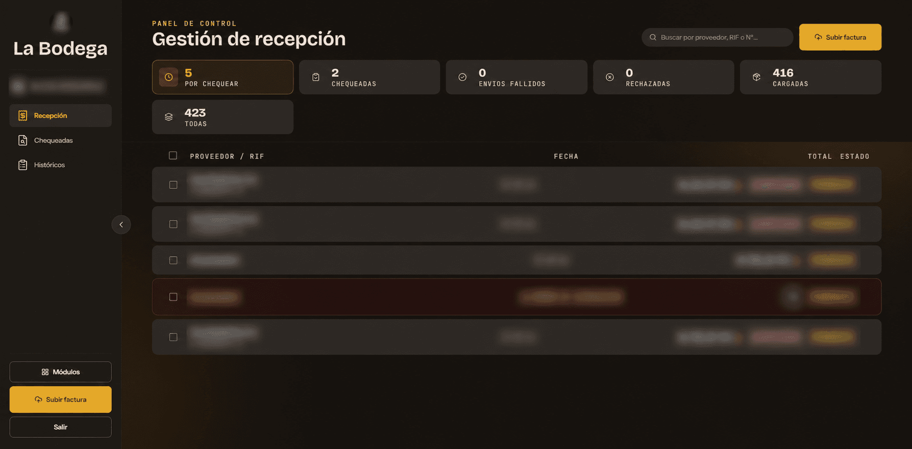 Bodega Soft — recepción de facturas con OCR