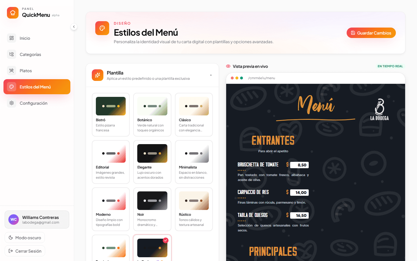 QuickMenu — menús digitales para restaurantes — 2